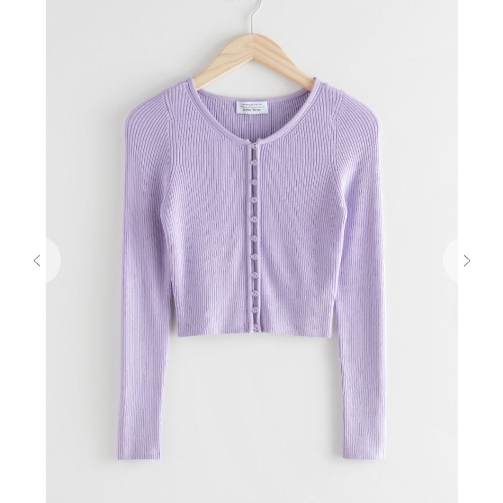 & Other stories ribbed cropped cardigan lilac size M NWT